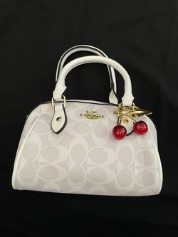 Mini Rowan Satchel Bag Black Signature Canvas with Cherry Charm