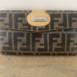 Authentic Vintage Women's Fendi Wallet, Leather Trim, Zucca Logo Print, Pre-1980, Made in Italy