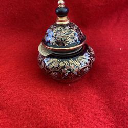 Black Made In Greece Greek 24k Gold Ceramic Vase Oil/Cream Collectible (Read Description)