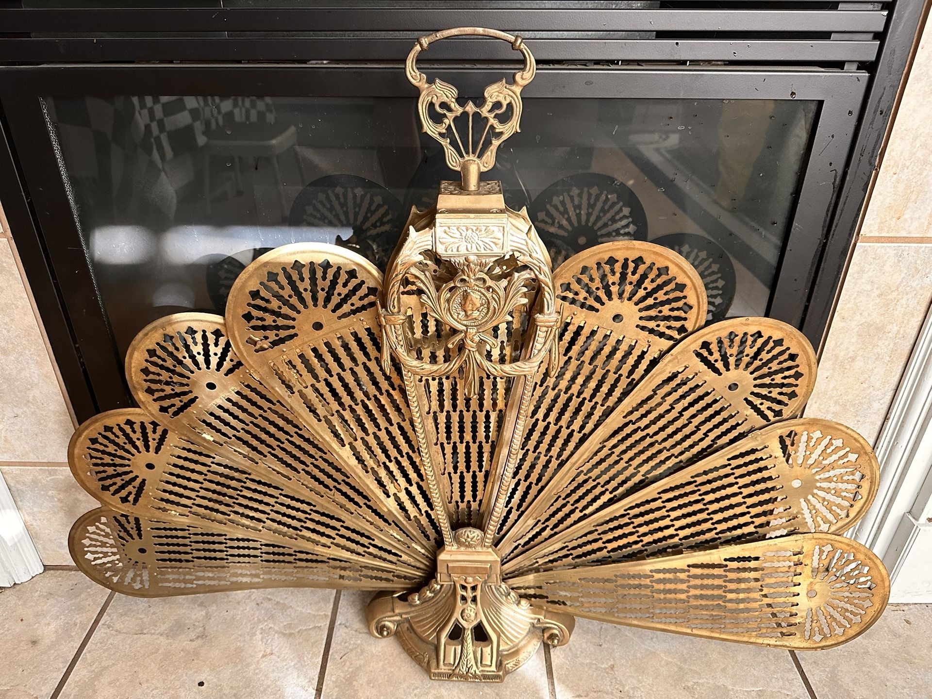 Antique Victorian Brass Fireplace Fan