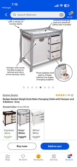 Badger Basket Sleigh Style Baby Changing Table