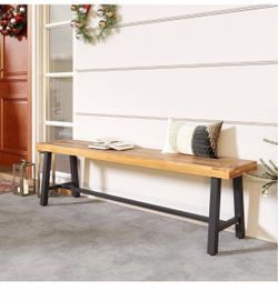 63” Acacia Wood Entryway Bench, Rustic Dining Bench with 3-Person Thickened Seat & 800 LBS Heavy-Duty Metal Frame, Indoor Shoe Bench Seat for Hallway,