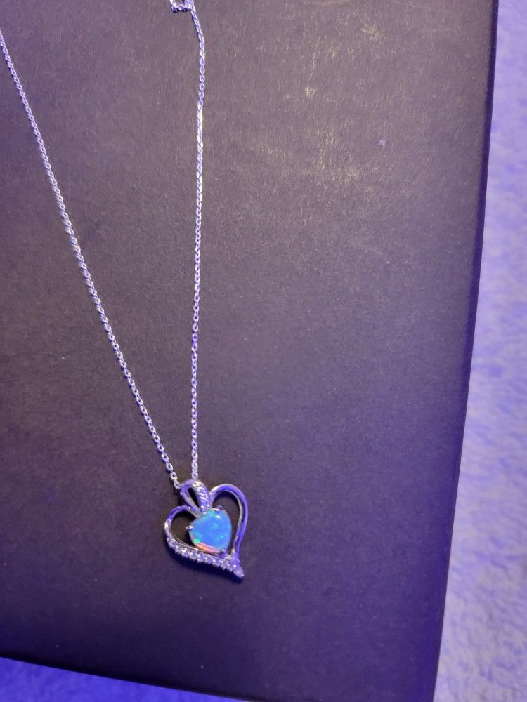 Sterling Silver Blue Opal Czs Necklace