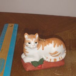 Vintage Orange And White Cat Christmas Ornament 