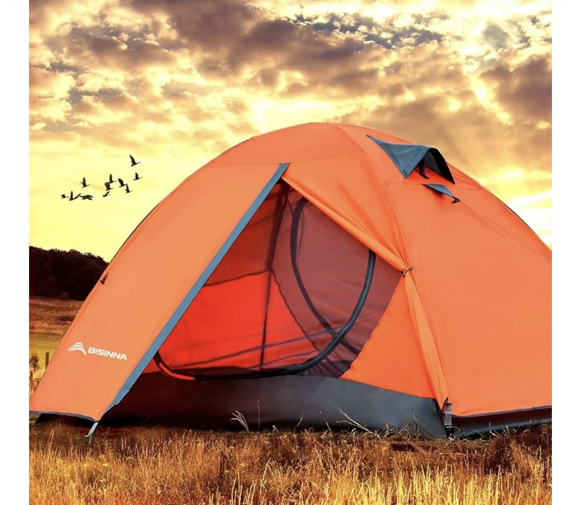 BISINNA 2/4 Person Camping Tent Lightweight Backpacking Tent Waterproof Windproof Two Doors Easy Setup Double Layer Outdoor Tents for Family Camping H