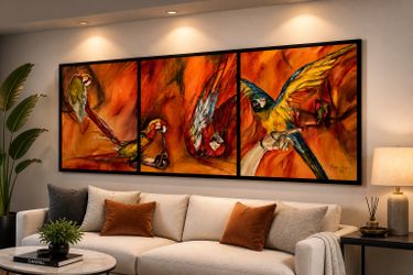 Large Tropical Parrot / Macaw Triptych Wall Art – 7 ft x 3 ft – $199 Today