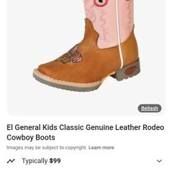 El General Kid Rodeo Girl Boots/ Genuine Leather 
