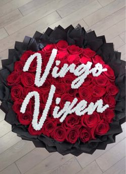 Custom Red Rose Bouquet with Floral Lettering