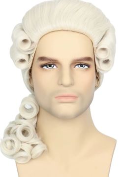 White Colonial Mens Historical Judge Lawyer Costumes White Wig