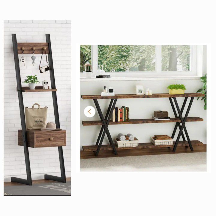 Console Table And Matching Ladder Shelf With Drawer And Hooks