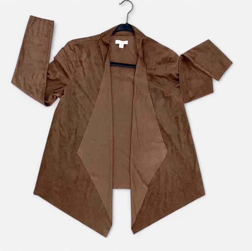 Charter Club Brown Small Size Suede-like Faux Leather open cardigan