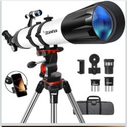 Dianfan Telescope,90mm Aperture 800mm Telescopes for Adults Astronomy,Portable Professional Refractor Telescope for Beginners,with Stainless Tripod & 