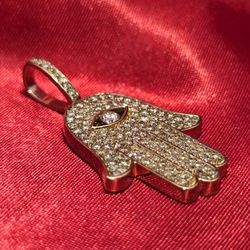 10k Yellow Gold Diamond Enlightened Humsa Pendant 1.45 ctw 
