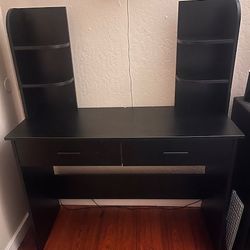 Modern Desk / Vanity w/ Storage – Black (Mirror Not Included)