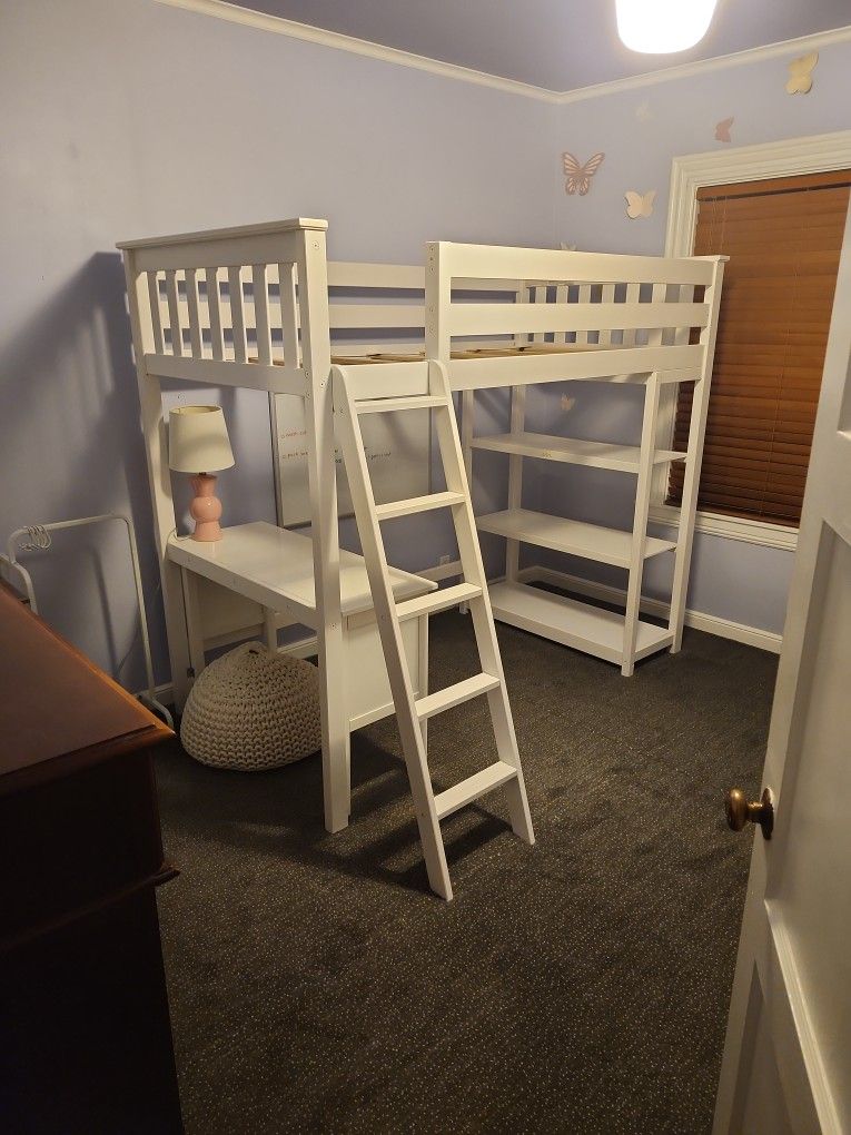 White Bunk Bed/Desk and Drawers
