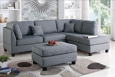 grey sectional sofa with ottoman and pillows included grey fabric