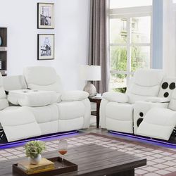 ✨WHITE MANUAL RECLINER SOFA SET