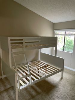 Twin/full bunk bed. Available in espresso & white. Assembly required. Assembly not included. Tax included. Free local delivery. $350 bunk bed only. $5