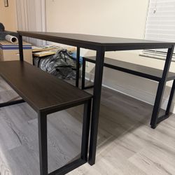 Modern Black Dining Table with 2 Benches