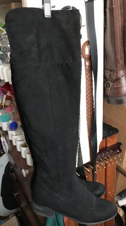 Black suede thigh high boots size 8