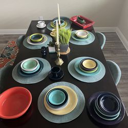 Dining Table, and Chairs And Fiesta Ware