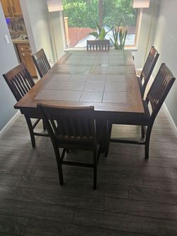 Counter-Height Dining Table Set with Tile Top, Storage Bench & Chairs