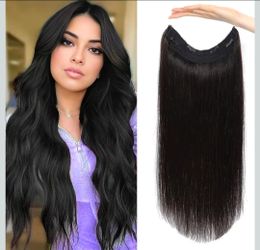 20" Human hair halo hair extensions black straight new