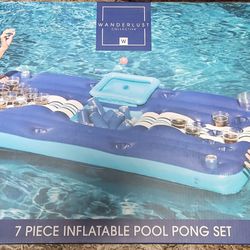 Inflatable 7 Piece Pool Beer Pong Set Raft Float 