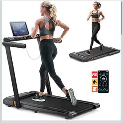 2 in 1 Folding Treadmills for Home Small Office, 2.5HP Walking Pad Treadmill with Handle Bar, 300lbs Capacity, Copmact Protable Treadmill with Smart A