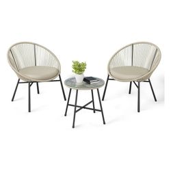 3 Pieces Outdoor Acapulco Chair Patio Bistro Set, All-Weather Acapulco Chairs with Glass Top Table, Modern Patio Conversation Chairs Set of 2 for Balc