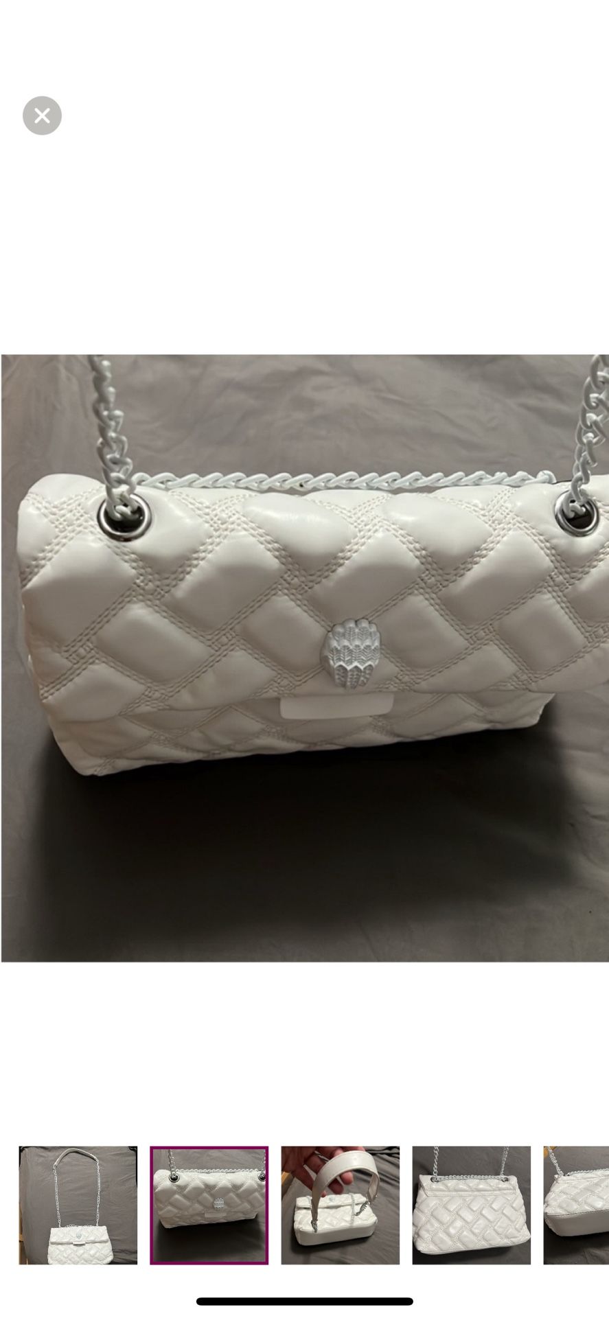 White quilted bird eagle chain shoulder strap bag purse