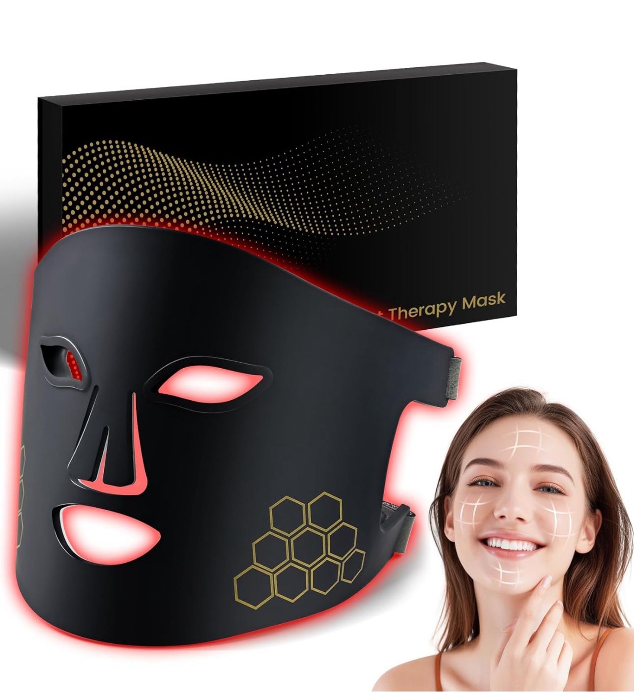 Red Light Therapy for Face, Infrared LED Face Mask Light Therapy 4 Light Waves with 850nm Near Infrared, Portable Rechargeable Red Light Therapy Mask