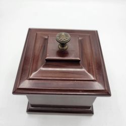 Vintage Musical Ring Box Bombay Co Dark Mahogany Green Velvet Lined 063Z26 Music