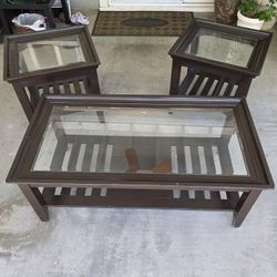 Wood Glass Top, Coffee & End Table Set