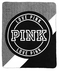 Victoria’s Secret LOVE PINK black gray & white plush blanket 50x60