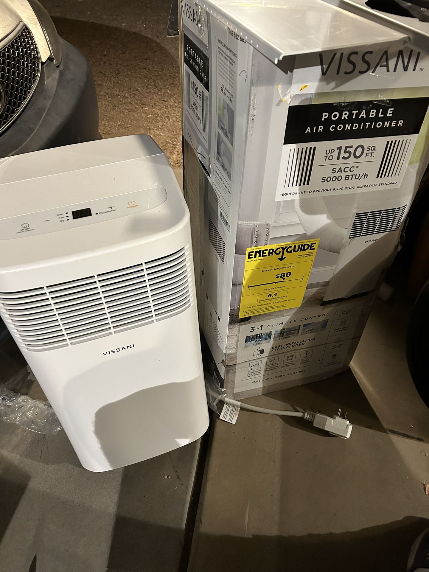 Vissani 5,000 BTU Portable Air Conditioner Cools 150 Sq. Ft. with Dehumidifier ( No Remote Control , No Hose AS IS -Working )