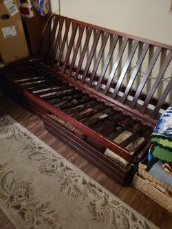 Cherry wood futon frame with 2 draws