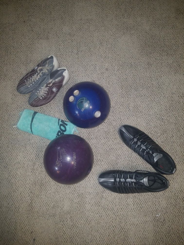 Bowling gear (balls and shoes)