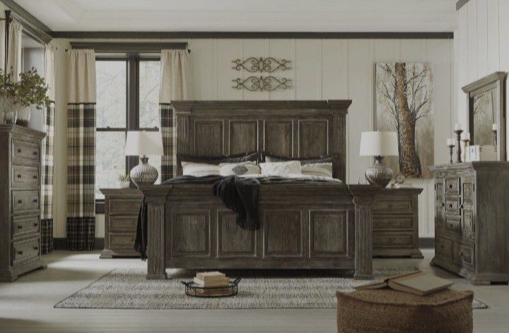 🍒3-7 DAYS DELİVERY🍒👉 ♥️$39 down payment🎈- Wyndahl Rustic Brown Panel Bedroom Set | B813