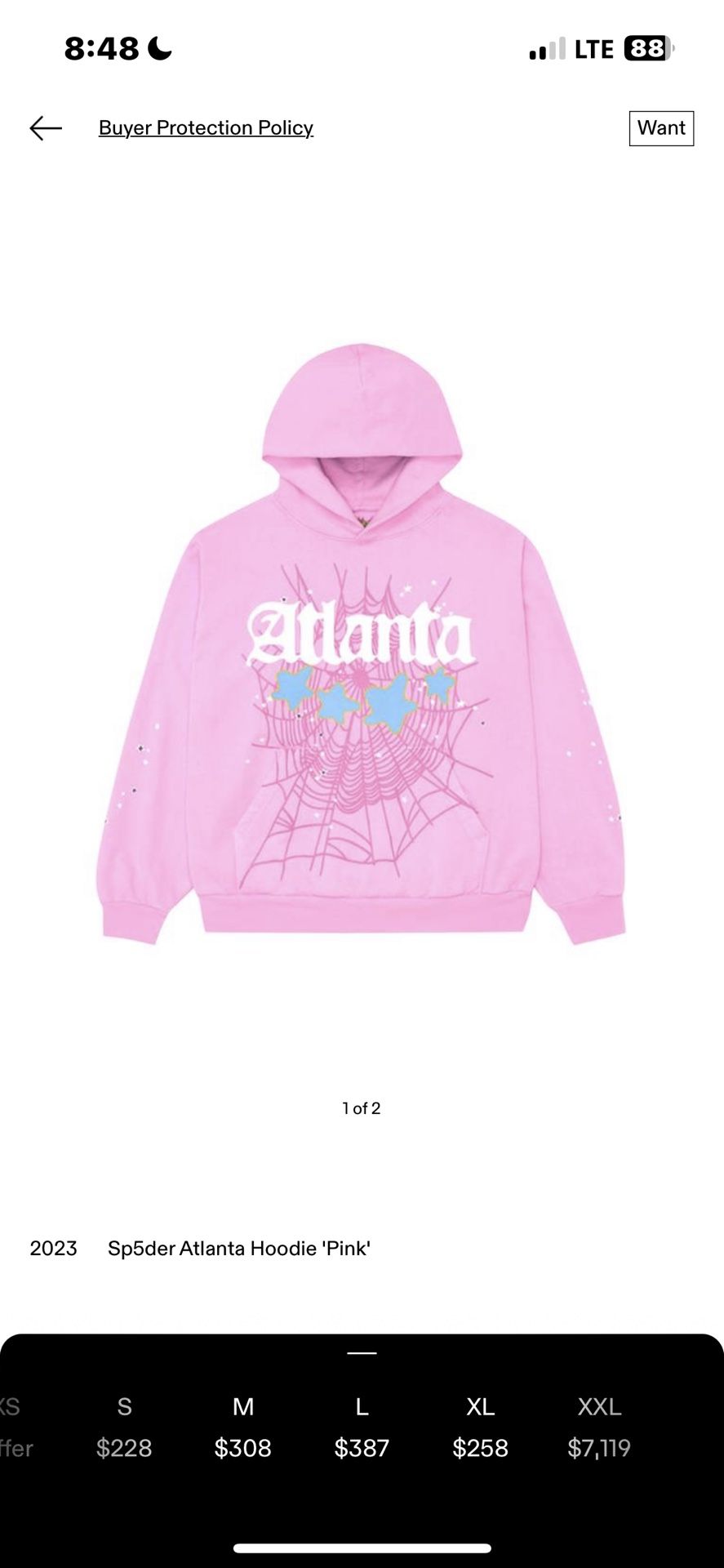 Sp5der pink atlanta hoodie size Large never worn