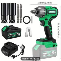 20V Brushless RUISHI Cordless Impact Wrench, 1/2 Inch 2600RPM Dual-Purpose Function - 258 Ft-lbs 350N.m Torque Electric Impact Driver - with Battery, 