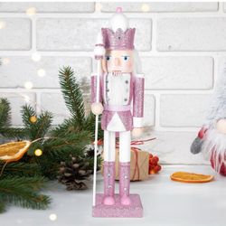 Pink Glitter Wooden Nutcracker Figurine