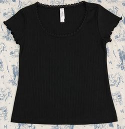 Arden Black Ribbed Lace Trim Top Size S