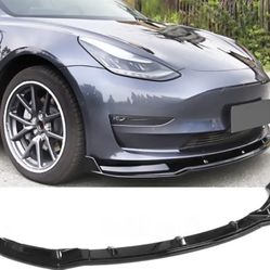 Fits 17-23 Tesla Model 3 IKON Gloss Black 3PCS Front Bumper Lip Splitter PP