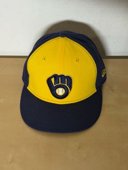 New Era Milwaukee Brewers On-Field 59FIFTY Fitted Hat Size 7 Yellow Navy