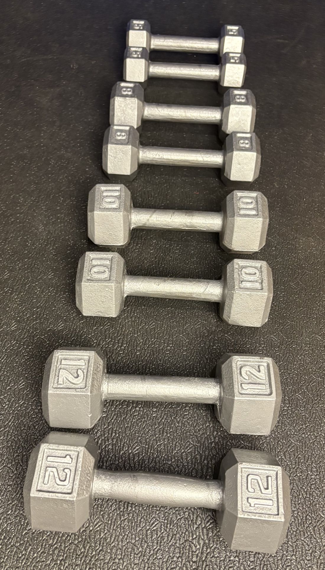 Cast Iron Hex Dumbbells 4 Begginers. 5s, 8s, 10s, 12s pounders. Brute 70#