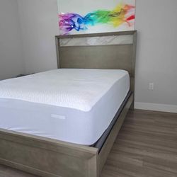 Modern 8-Piece Queen Bedroom Set – Grey & Marble Finish