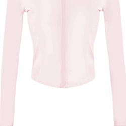Pink Women Zip Up Cropped Workout Jacket
