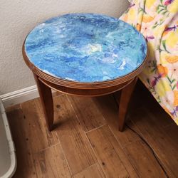 Blue Marble-paint Side Table