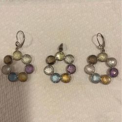 GORGEOUS MULTI GEMSTONE STERLING SILVER MATCHING EARRINGS AND PENDANT